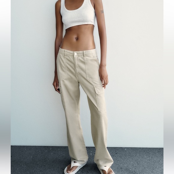 Zara Pants & Jumpsuits Zara High Rise Trf Straight Leg Cargo Pants
